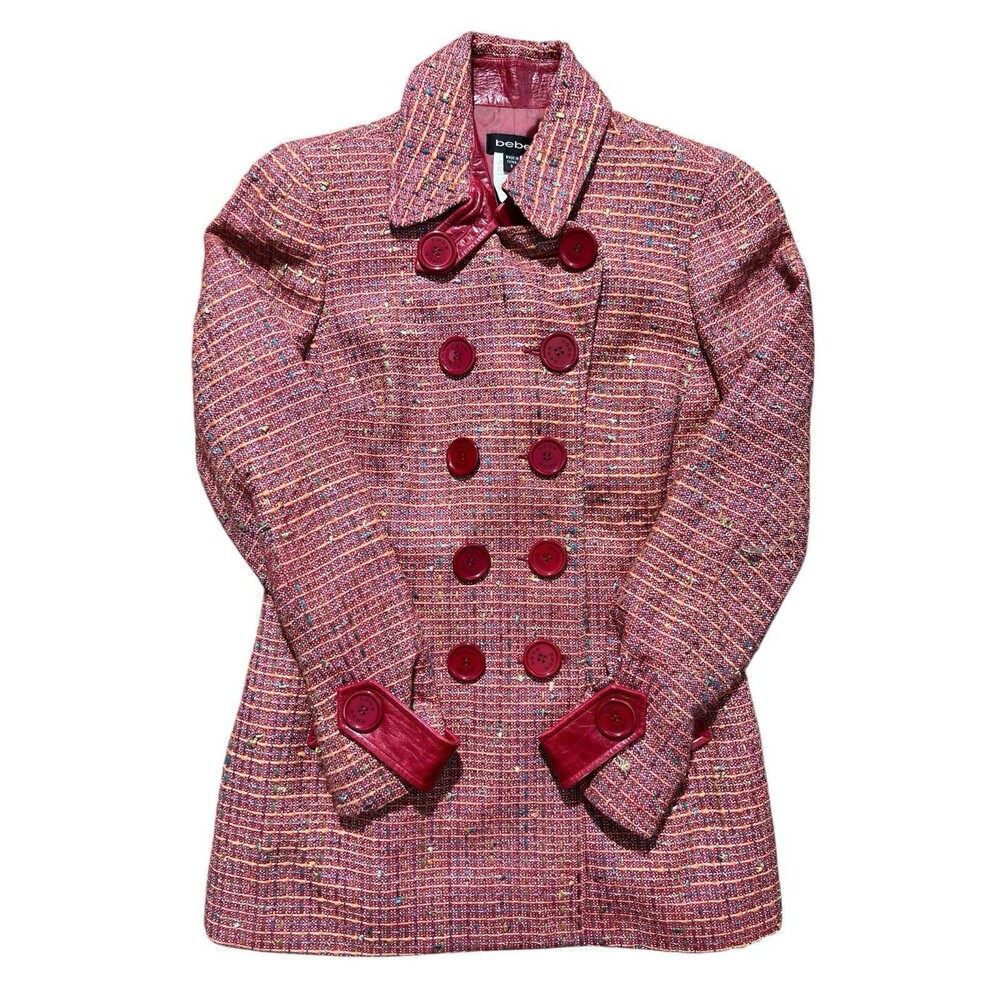 Bebe Red Double Breasted Tweed Jacket Sz 8